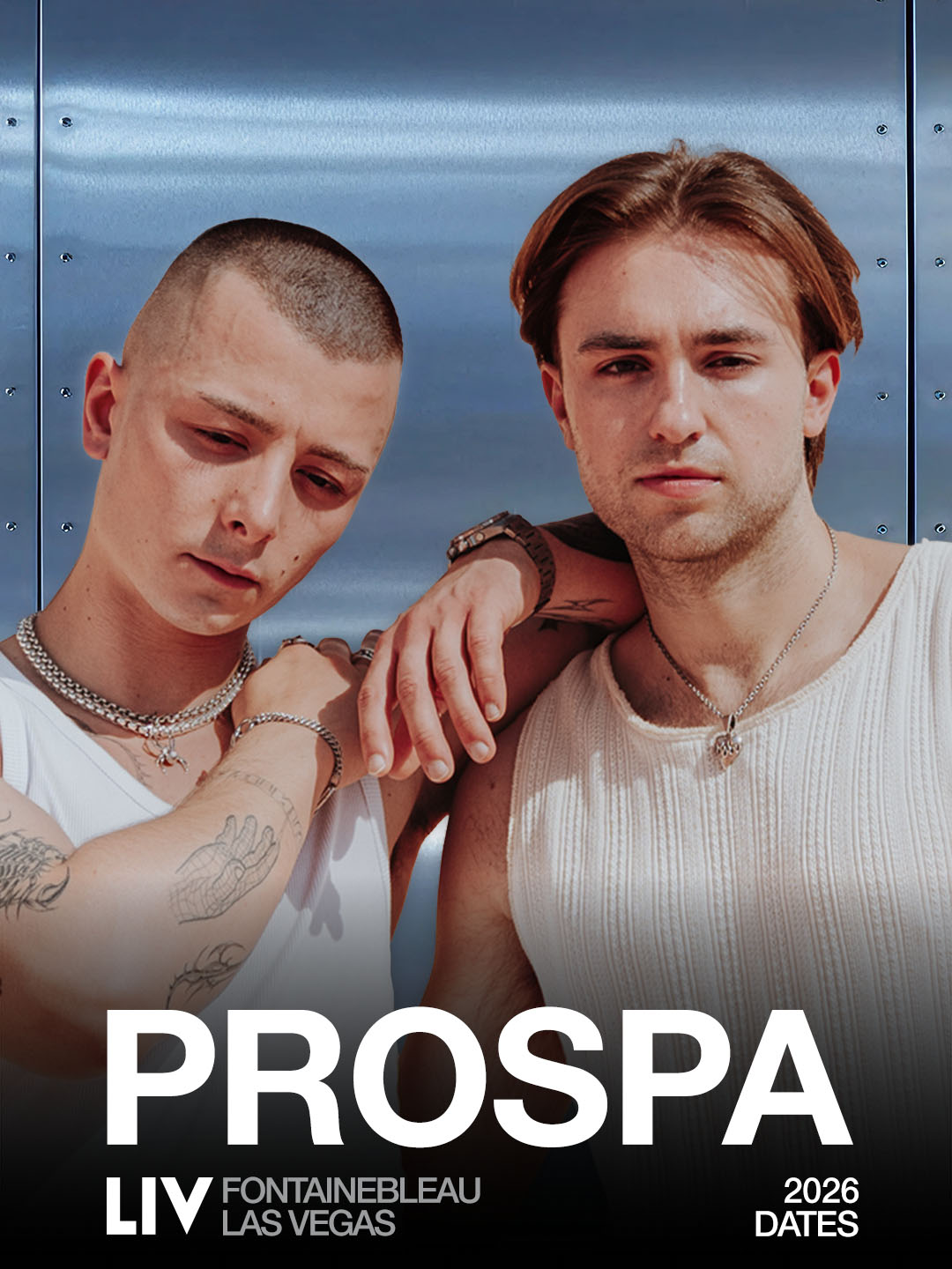 Prospa portrait promoting 2026 LIV Fontainebleau Las Vegas residency dates announcement poster.