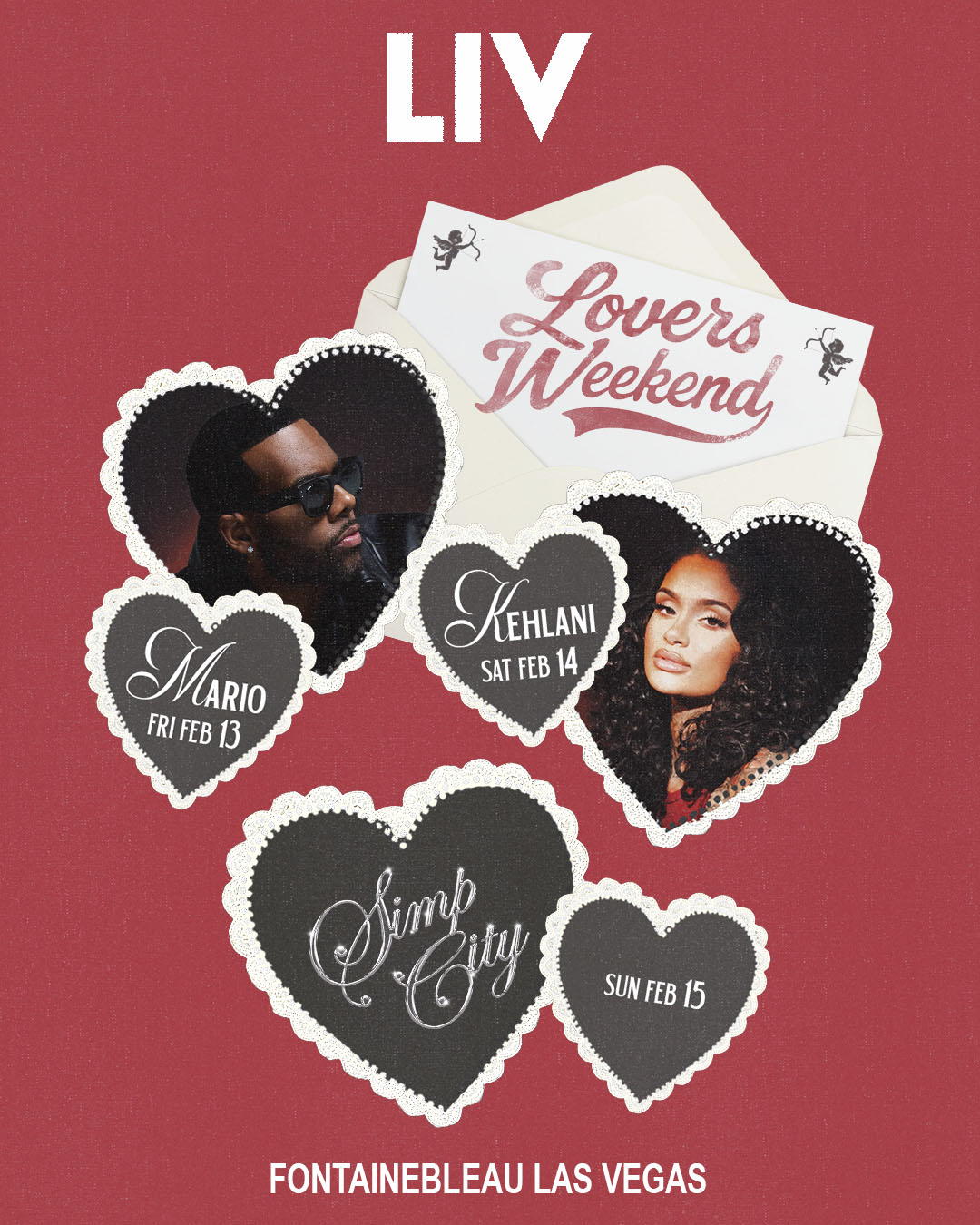 LIV Lover's Weekend Friday February 13 through Sunday February 15 with Mario, Kehlani, and Simp City headlining.