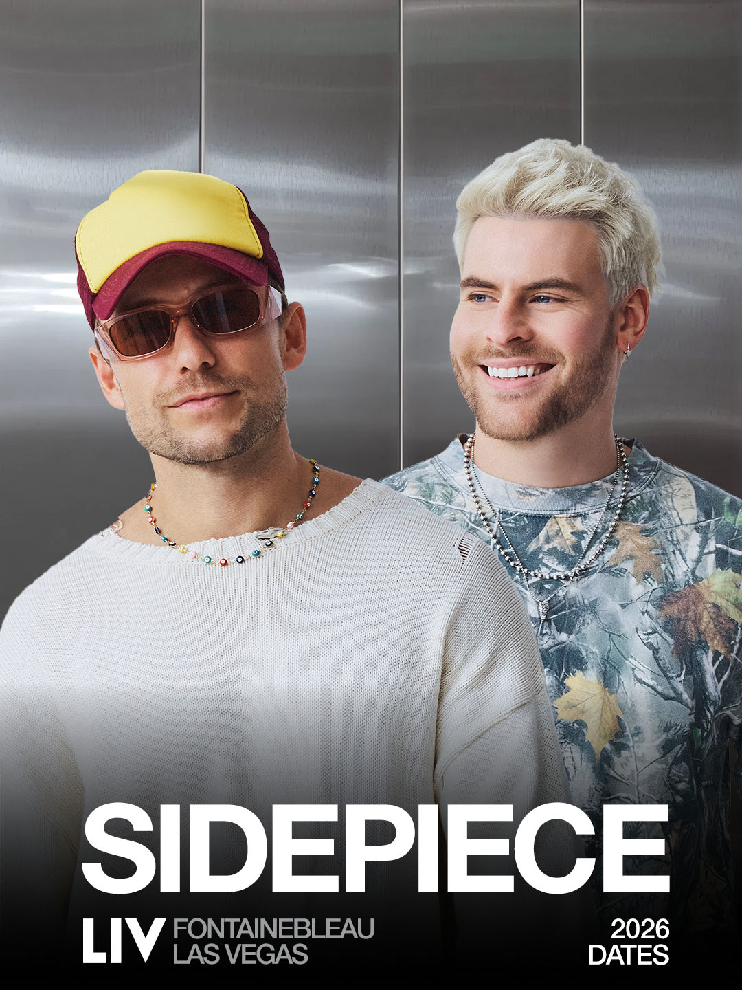 Sidepiece 2026 residency portrait for LIV Las Vegas featuring both artists in front of metallic backdrop.