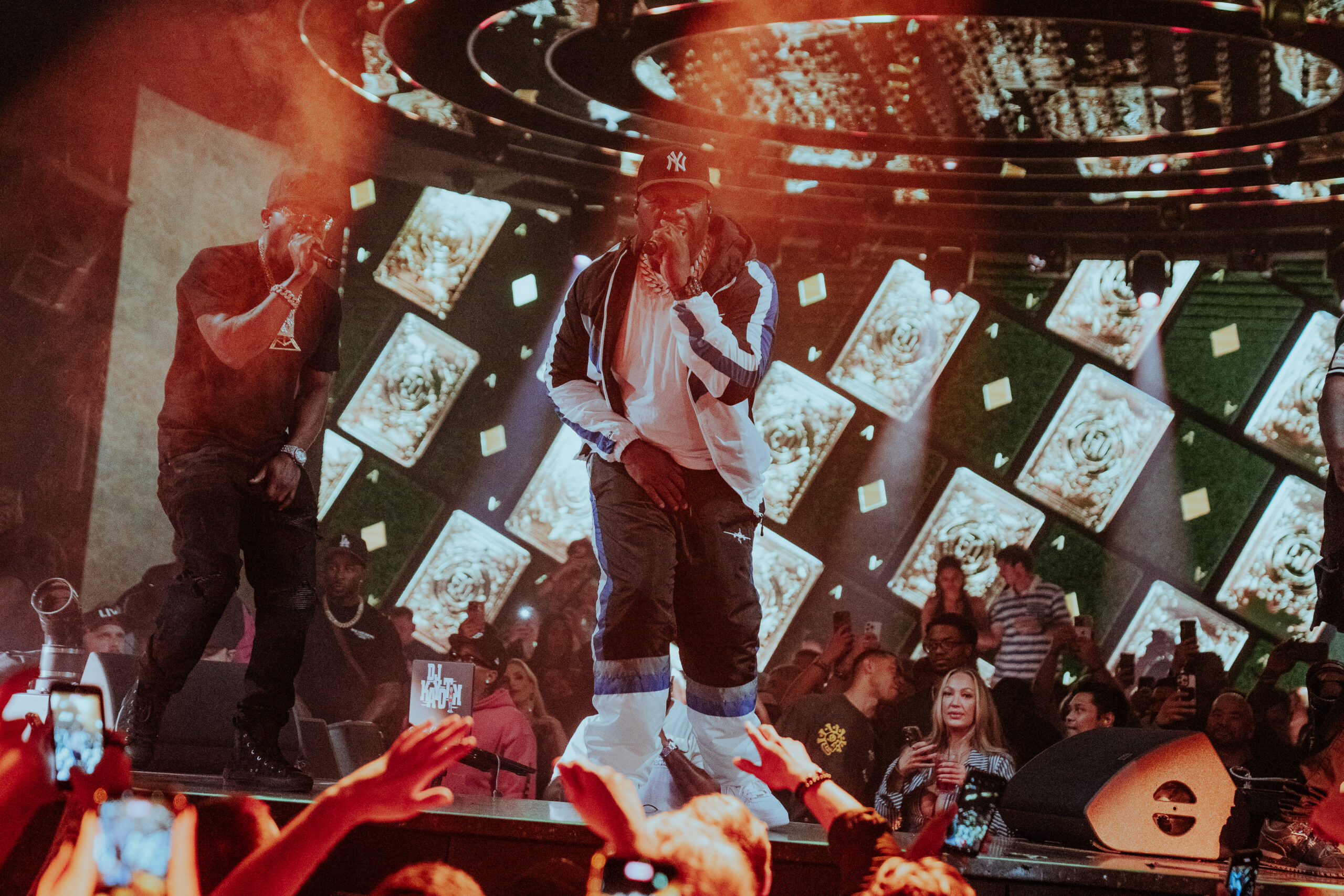50 Cent performing onstage at LIV Nightclub.