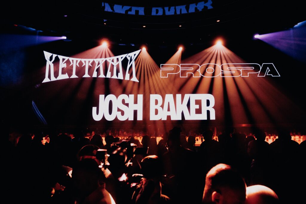 LED Screen at LIV Las Vegas displaying "Kettama", "Prospa", and "Josh Baker"