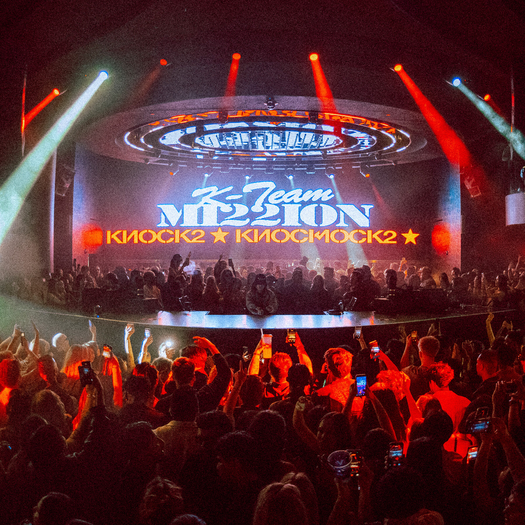 Knock2 playing a set at LIV Las Vegas, with the LED Screen behind him displaying the word "KNOCK2"